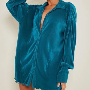 Chartreuse Plisse Frill Hem Shirt Dress